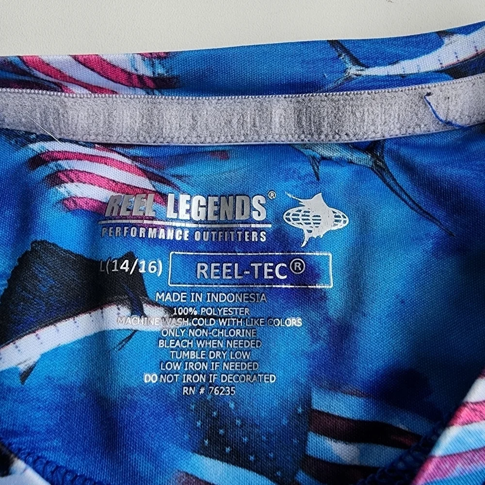 Reel Legends Boys Sword Flag Fish Print Activewear Long Sleeve Shirt L 14/16